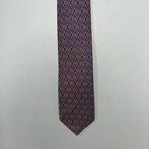 VTG Monsieur Bernard‎ Mens Intricate Diamond Pattern Neck Tie Red Blue Floral